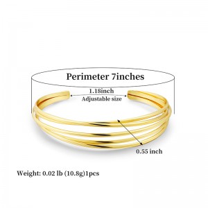 Hongde Klasyczny prosty multi-warstwa srebra-Otwarta bransoletka w kolorze złotym