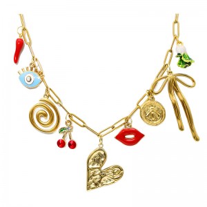 Hongde 18K spinacz do papieru złoty łańcuszeknaszyjnik Handmade DIY słońce księżyc gwiazda wisioreknaszyjnik urok zachodni Oceannad morzem plaża złoty wisioreknaszyjnik dla kobiet